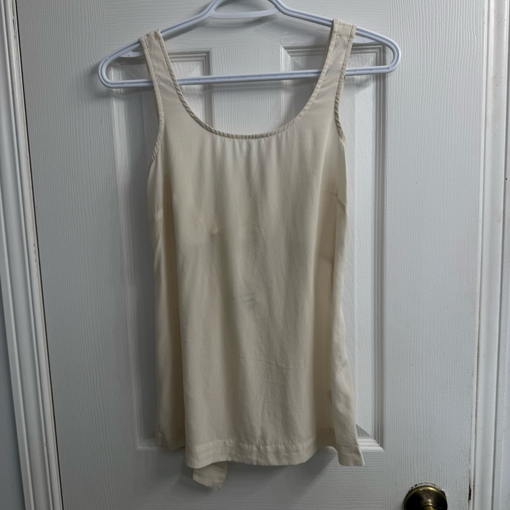 Madewell Lookout Bow Bank Silk Tank XXS Ivory Scoop Neck Sleeveless Top